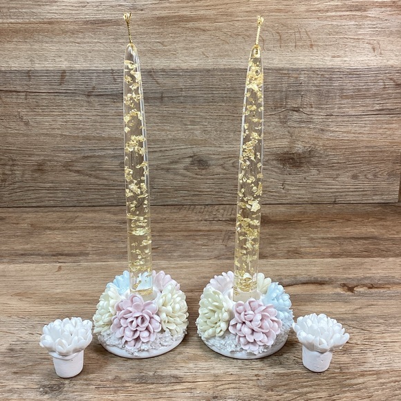 Vintage Candle Holders-Ardalt Lenwile Japan Porcelain Chrysanthemums - Picture 2 of 15